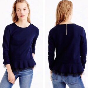 J. Crew Tulle hem peplum top Navy  Size XXS